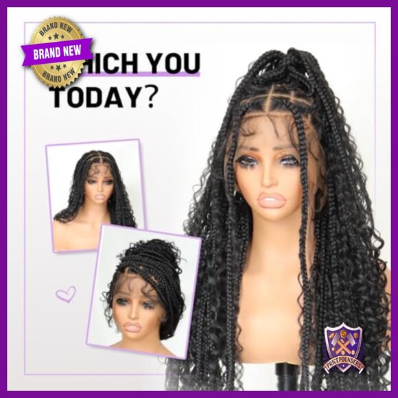 36 Inch Synthetic Braided Wig Full Lace Knotless Bohemian Curly Ends